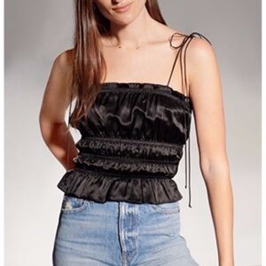 NEW Reformation Silk Viviana Top Black Small